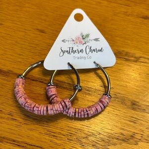 Southern Charm Pink Beaded Hoop Earrings